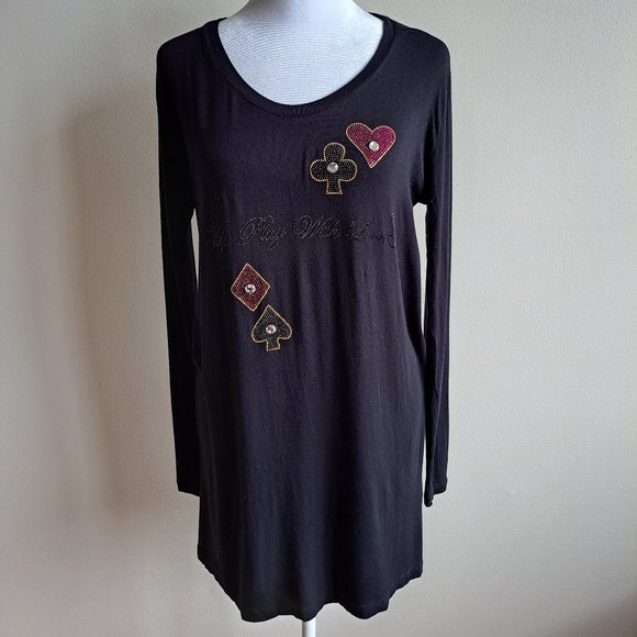 VDP Women's Italian Poker Black Dress with Crystals Size 42 / S - Picture 6 of 12